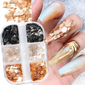 Decorações de arte na unha 1 caixa de flocos irregulares lantejas de ouro Fatias de concha pedras 3D Glitter Winter Manicure Acessórios Tryma