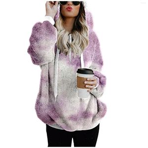 Frauen Hoodies 2023 Frauen Wolle Tie Dye Print Kapuzenpulli Winter Warme Jacke Reißverschlusstaschen Mantel Langarm Outwear