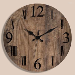Wall Clocks 12 Inch Wooden Clock Retro Silent Battery Operated Non-Ticking Round Decorative Kitchen Living Room Home Decor