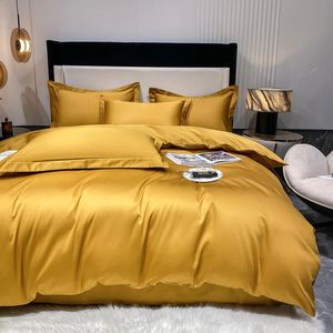 Conjuntos de cama 150/180/200 cm rosa amarelo verde 100s algodão plano lençol de cama capa de edredão fronha primavera conjunto de quatro peças m074 2 231118