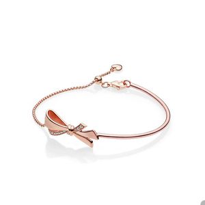 Pulveira deslizante de arco de ouro rosa para pandora autêntica esterlina prata de casamento designer de designer de pulseiras para mulheres namorada de presente cadeia de mãos com caixa original