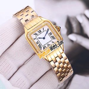 Yeni 22mm Panthere Wjpn0016 İsviçre Kuvars Kadınlar İzle Beyaz Dial Diamond Diamond Çerçevesi 18K Sarı Altın Bilezik Moda Bayanlar Saatler Watch_zone