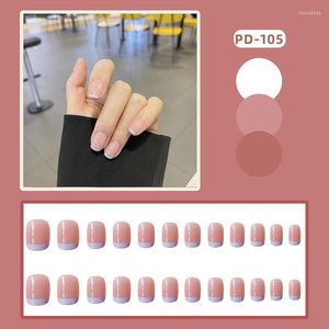 False Nails 24st Midi Press On Cute Blue Pink Design Fake Full Coverage Artificial Sana889