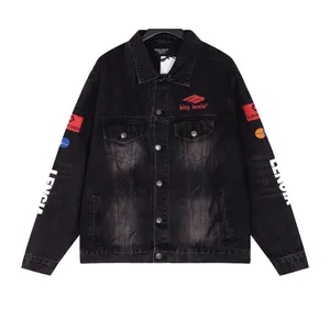 BLCG LENCIA Denim Jacket Mens and Womens Coat Casual Cotton Turn-down Collar Long Sleeve Denim Bomber Jackets for Man 11863