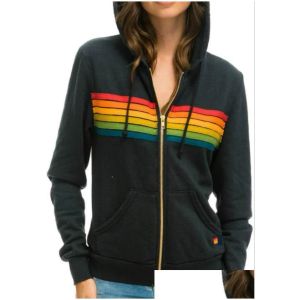 New Women's Hoodies Sweatshirts Womens Women Fashion Hoodie Oversized Rainbow Stripe Long Sleeve Sweatshirt Zipper Pocket Coat Jacket