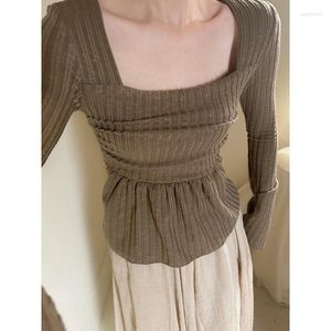 Women's Sweaters Sweetheart Gentle Square Neck Flare Sleeve High Waist Long Shirt Chest With T-shirt Dance Dress Female