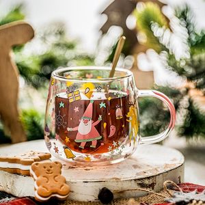 Weingläser JINYOUJIA Weihnachten Süße Kaffeetassen Doppelglastasse Tier Doppelschicht Milchsaft Teetasse Lady Lovers Gift