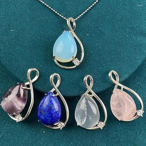 Pendant Necklaces XMS Natural Stone Amethyst Rose Quartz Crystal Necklace Waterdrop Shape Faceted Semi Gems For Women Girl Fashion Jewelry