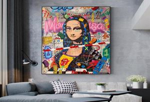 Modern Graffiti Art Mona Lisa Divertente pittura su tela Poster e stampe Wall Art per soggiorno Home Decor No Frame178h8616030