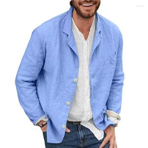 Męskie kurtki Summer Linen for Men Casual Suit Płaszcz Niebieski pojedynczy piersi luźne pasty lekkie sukienkę na bal