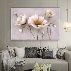 Malerei Abstrakte weiße braune Blume Leinwand moderne nordische Poster und Drucke Wandkunst Bild für Wohnzimmer Schlafzimmer Dekor