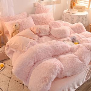 Bedding sets Luxury Autumn Winter Warm Pink Set Plush Kawaii Mink Velvet Queen Duvet Cover with Sheets Single Double Sets 231118