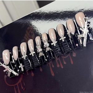 False Nails Handmade Luxury 3XL Full Cover Nail Tips Glittery Rhinestone Press On Y2K Reusable XXL XL Long Fake With Glue