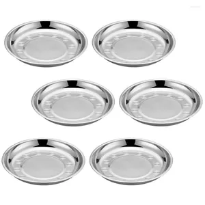 Dinnerware Sets 6 Pcs Round Serving Platter Salad Plates Snack Tray Kids Tea Party Dishes Metal Spaghetti Stainless Steel Disc