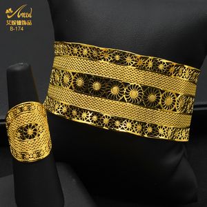 Armreif ANIID Dubai Goldfarbener Armreif mit Ring für Frauen, afrikanisches Bijoux-Armband, Schmuck, nigerianischer Hochzeitsschmuck, Geschenk, verstellbar, 230419