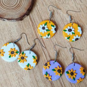 Dangle Earrings Trendy Jewelry Sunflower Cute Multicolor Polymer Clay Geometric Statement Textured Handmade Drop Gift Hook