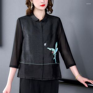 Damesblouses Dames Chinese stijl Tops 2023 Zomer Etnisch Retro Geborduurd Zijden Overhemd Tang Kleding Voor Middelbare Ouderen Moeders Blusa