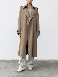Jackets feminino Ladies Wool Blend Trench Coat com cinto de outono de turamente turndown colar longsleeve de tamanho médio de tamanho médio