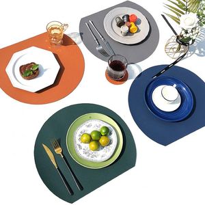 Bord mattor 1set pu placemats för vattentät icke-halkisoleringsläderplats set nordisk stil dubbel sidor färg kopp matta