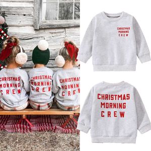 T-shirts FOCUSNORM 0-5Y Lovely Kids Girls Boys Sweatshirt T Shirts Christmas Letter Printed Long Sleeve Pullover Grey Tops P230419