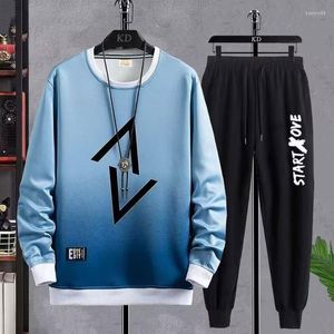 Moletom masculino Sorto masculino Autumn Trend Loose Tipo O-Gobes Moda Masculino Clothing Men 2 Peça Trepe