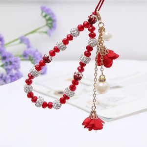 Mode Acryl Zirkon Perlen Handy Straps Kette Frauen Mädchen Schmuck Rose Blume Charme Handy Telefon Lanyard Geschenke