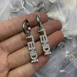 designer Silver Tassel Designer Dangle Earrings Crystal Geometric Letters Long Earrings Luxury Brand Women Rhinestone Pearl Wedding Party Jewelry Accessories