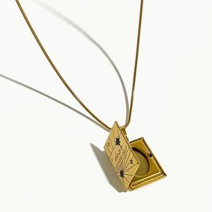 Chains Peri'sbox Unique Gold Plated Engraved Rectangle Po Locket Necklace For Women Stainless Steel Book Picture Pendant Gift