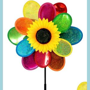 Garden Decorations Rainbow Pinwheels Sunflower Whirligig Wind Spinner Windmill Toys For Yard Lawn Art Decor Baby Kids Toy Drop Deliv Dhcmg