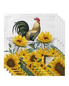 Table Napkin 4pcs Farm Animal Sunflower Rooster Bathtub Square 50cm Wedding Decoration Cloth Kitchen Serving Napkins