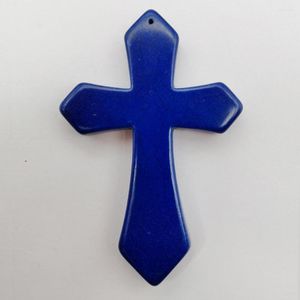 Pendant Necklaces 84x55MM Dark Blue Howlite Cross GEM Loose Beads Jewelry For Woman Gift S270