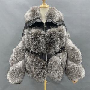 Women's Fur Faux MISSJANEFUR Jackets For Women Real Coat Winter Luxury Fashion Warm Thick Silver Jacket Wholesale Size 6XL 231118