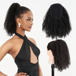 Drawstring Afro Ponytail Synthetic Clip In Hair Extensions Short Kinky Curly Ponytail Wrap Around Women's Hairpiece