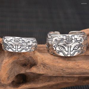 Cluster Rings 925 Sterling Silver Carving Vintage Open Cuff Mens Finger Ring Thai Jewely Metal Swallowing Beast Justerbar pojke