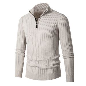 Men's Sweaters Autumn/winter New Men's Long Sleeved Vertical Stripe Half High Neck Zipper Backing Knitwear 1c