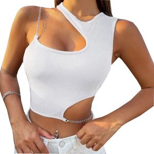 NEW Designer Tank Tops Summer Women Sleeveless Chains Tees Sexy Hollow Out Black White Pullover T-shirt Crop Tops Bulk Wholesale Clothes 9724