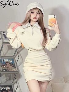Party Dresses Apricot Warm College Style Confident Young Girl Autumn Street Travel Happy Mature Sexy Glamour Women's Tight Hip Dress 230322