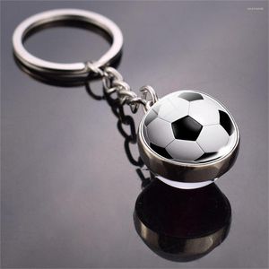 Keychains Sports Football Keychain For Women Men Basketball Volleyball Billiards Tennis Glass Ball Key Chains Keyrings Accessories Gift