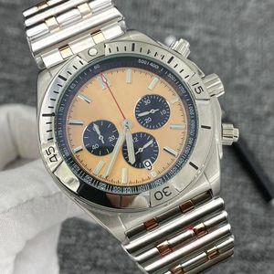 44MM Super Chronomat Orange Dial Watch Quartz Chronograpg Date Men Watch Stainless Steel Strap Mens Wristwatches