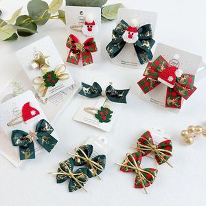 Headwear Hair Accessories Grosgrain Ribbon Hair Bow Clip Bling Star Tree BB Snap Clip Christmas Hair Accessories for Girls 231118