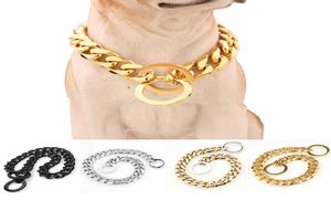 15mm Metal Dogs Training Choke Chain Collars for Large Dogs Pitbull Bulldog Strong Silver Gold Stainless Steel Slip Dog Collar Y209782893