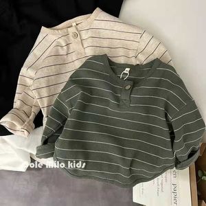 T-shirts Korean Children's Striped T-shirt 2023 Spring Boys and Girls' Long Sleeve T-shirt Bottom Shirt Baby Loose Top P230419