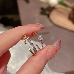 Band Rings New Adjustable Zircon Rings Set For Women Girls Minimalism Crystal Heart Twist Couple Gold Color Ring Fashion Wedding Jewelry