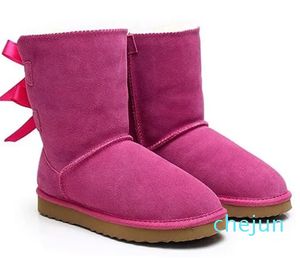 Botas de desenhista chinelos Tasman Womens Plataforma Botas de Inverno Menina Clássico Bota de Neve Tornozelo Curto Arco Mini Pele Preto Castanha Rosa Bowtie Sapatos