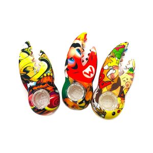 Colorful Silicone Pipes Crab Tongs Shape Glass Nineholes Singlehole Filter Bowl Portable Dry Herb Tobacco Cigarette Holder Hookah Waterpipe Bong Smoking Tube DHL