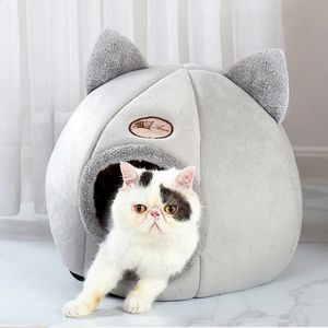 chenils enclos Litière pour chat d'hiver Semi-fermée Isolation thermique Sommeil profond Confort Lit Animaux Tente Peluche Ronde Chenil pour animaux de compagnie Nid de grotte confortable 231118