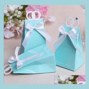 Prezent spersonalizowane pierścienie impreza Favors Box Love Bird Sweets Candy Choclate Boxes Prezenty Prezenty z łukiem niebieski upuszczenie dht3b