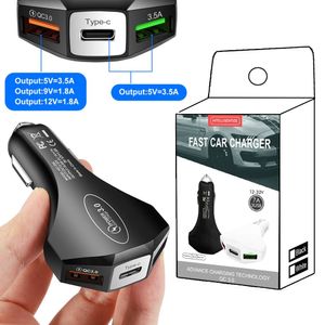 Caricabatteria da auto USB-C tipo c 35W 7A 3 porte Ricarica rapida rapida QC3.0 Adattatori di alimentazione automatici da 3,5 A per iPhone 12 13 14 15 Samsung Tablet PC GPS PC con SCATOLA