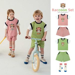 T-shirts Korean Children's Clothings T Shirts Shorts For 2023New Summer PS Baby Boys Girls Short Sleeve Tee Suit Kids Clothes 2 To 8Years P230419