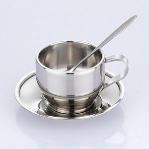 Cups Saucers High Quality Stainless Steel Coffee Cup Saucer And Spoon Set Double Wall